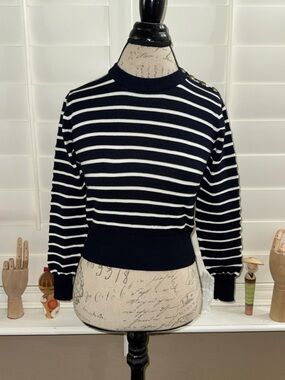 Ami Alexandre Mattiussi Sailor Stripes Cropped Sweater NAUTIC BLUE NAT